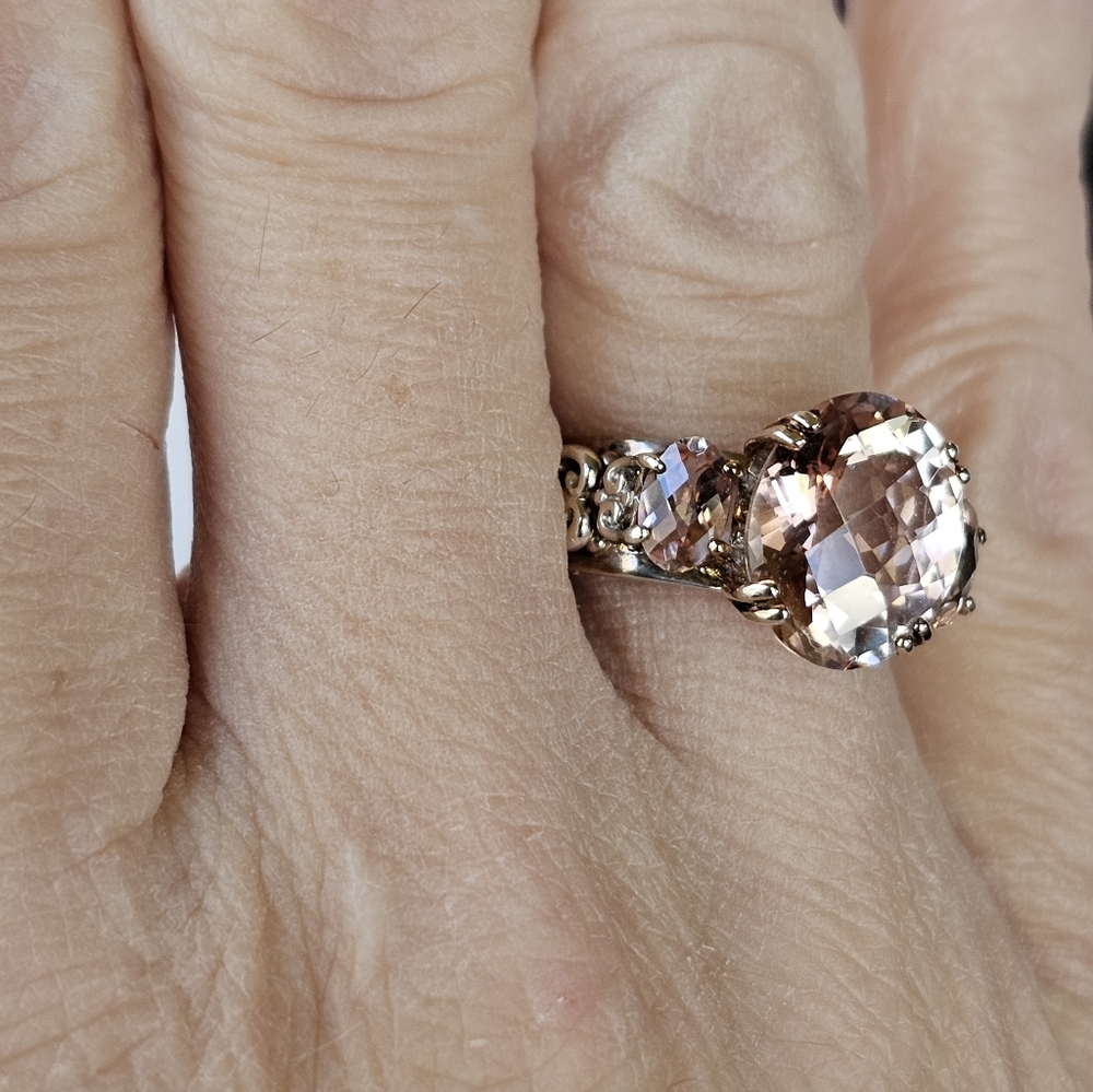 Natural Gems En Vogue Retired Morganite Palladium Rose Gold 925 Ring Sz 8! - Picture 15 of 17
